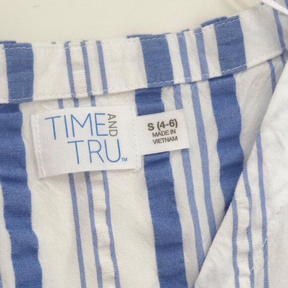 Blue & White Striped Ruffle Sleeveless A-Line Dress By Time And Tru Size S (4-6) - Picture 3 of 9